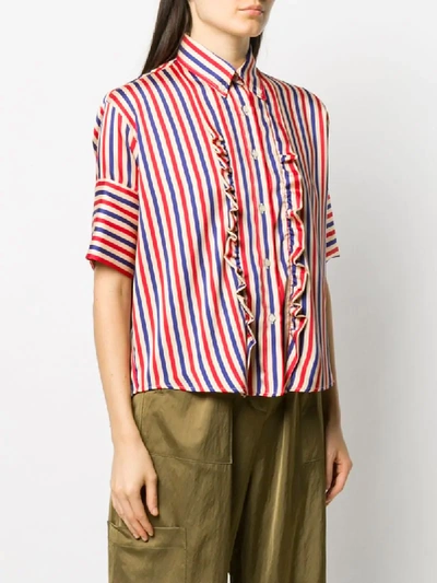 Shop Jejia Striped Ruffled Shirt In Red