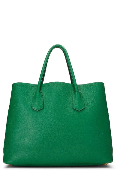 Pre-owned Prada Green Saffiano Double Bag Tote Large