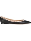 Valentino Garavani Pointed Toe Studded Trim Flat Sole Ballerina In Black