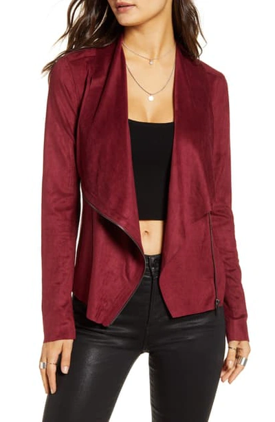 Blanknyc Drape Front Faux Suede Jacket In Cabernet ModeSens
