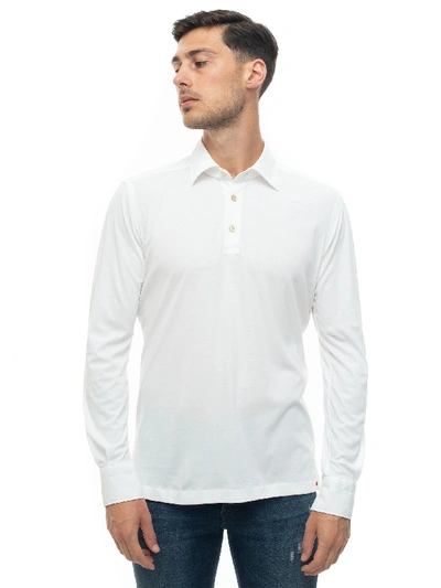 Shop Kiton Polo Shirt Long Sleeves In White