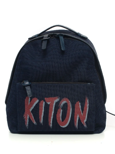 Shop Kiton Leather And Cordura Rucksack In Blue