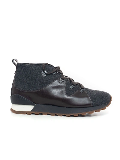 Shop Kiton High-top Sneaker Marrone/grigio Leather Man In Brown
