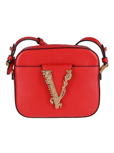 Shop Versace Red Leather Virtus Camera Bag