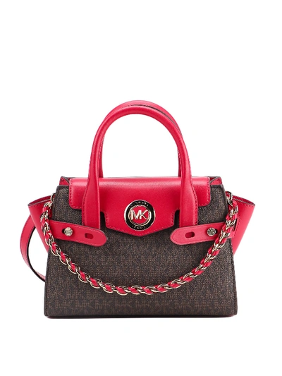 Shop Michael Kors Carmen Xs Leather Bag In Red