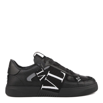 Shop Valentino Black Vlt7n Leather Sneaker