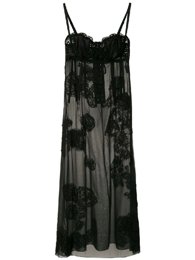 Shop Dolce & Gabbana Sheer Lace Panelled Slip Dress In Black