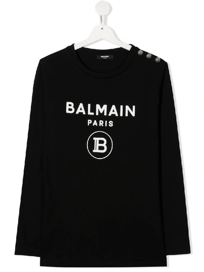 Shop Balmain Teen Logo Print T-shirt In Black