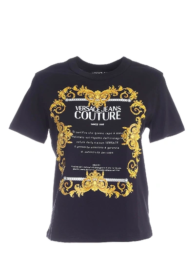 Shop Versace Jeans Couture Gold Baroque Label Print T-shirt In Black