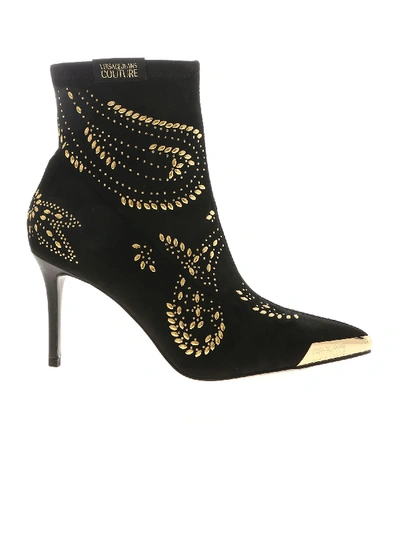 Shop Versace Jeans Couture Micro Studs Pointed Ankle Boots In Black