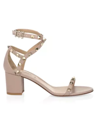 Shop Valentino Women's Rockstud Leather Sandals In Poudre