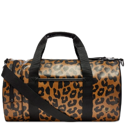 Shop Fred Perry Authentic Leopard Print Barrel Bag In Brown