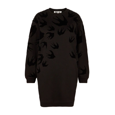 Shop Mcq By Alexander Mcqueen Black Swallow-print Cotton Sweatshirt Dress