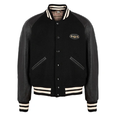 Shop Gucci Black Wool And Leather Bomber Jacket