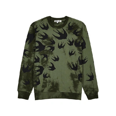 Shop Mcq By Alexander Mcqueen Army Green Swallow-print Cotton Sweatshirt In Khaki