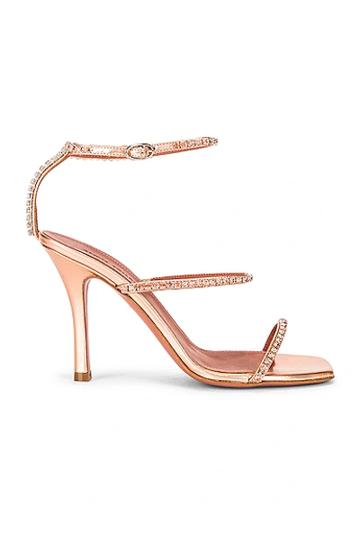 Shop Amina Muaddi Gilda Hologram Leather Sandal In Peach