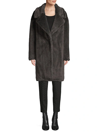 Shop Donna Karan Women's Faux Fur Teddy Coat In Steel