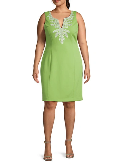 Shop Pappagallo Women's Plus Amaya Embroidered Shift Dress In Key Lime