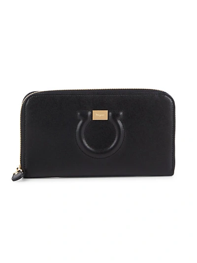 Shop Ferragamo Gancini Leather Zip-around Wallet In Black