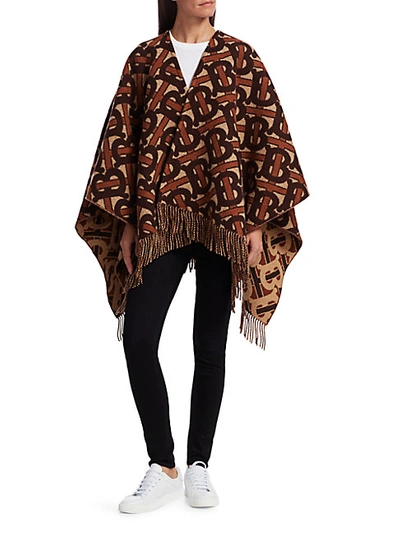 Shop Burberry Charlotte Tb Monogram Wool & Cashmere Poncho In Dark Mocha