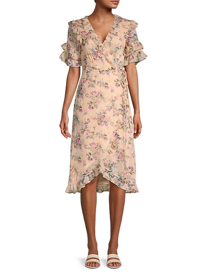 Shop Allison New York Floral Ruffle Wrap Dress In Peach Floral