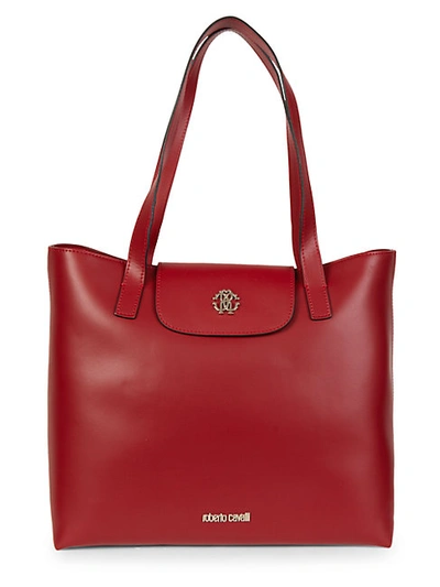 Shop Roberto Cavalli Logo Leather Tote In Red