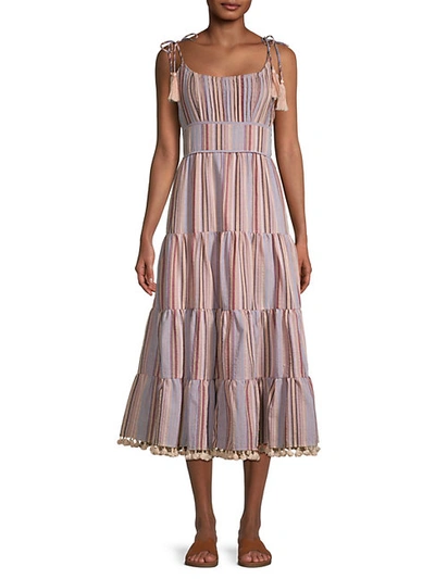 Shop Allison New York Stripe Tie-shoulder Tiered Dress In Lilac Stripes