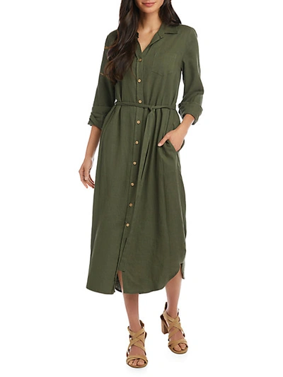 Shop Karen Kane Long-sleeve Midi Shirtdress In Olive
