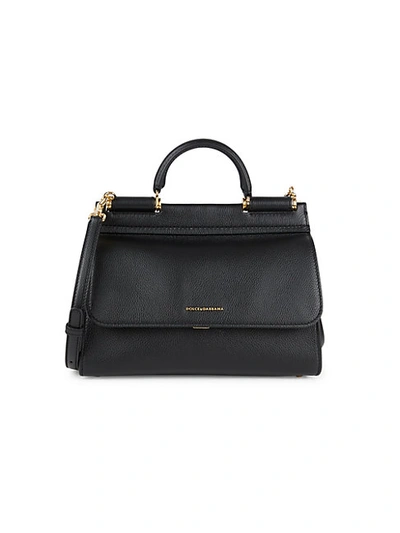 Shop Dolce & Gabbana Sicily Leather Top Handle Bag In Black