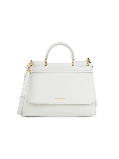 Shop Dolce & Gabbana Sicily Leather Top Handle Bag In White