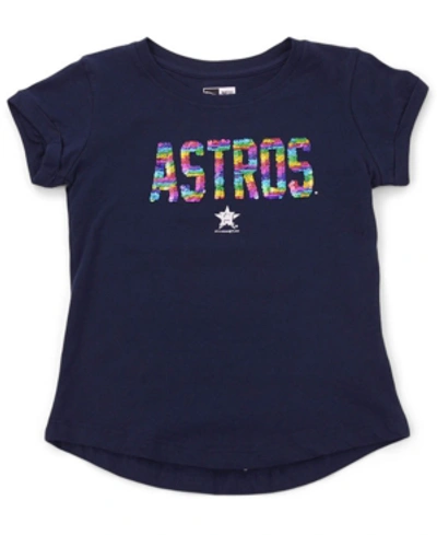 New Era Houston Astros Youth Girls Flip Sequin T-shirt In Navy