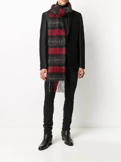Shop Saint Laurent Check Wool Scarf In Black