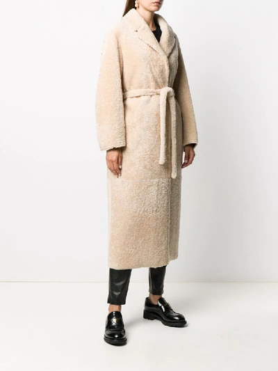 Shop Simonetta Ravizza Shearling Double Breasted Coat In Neutrals