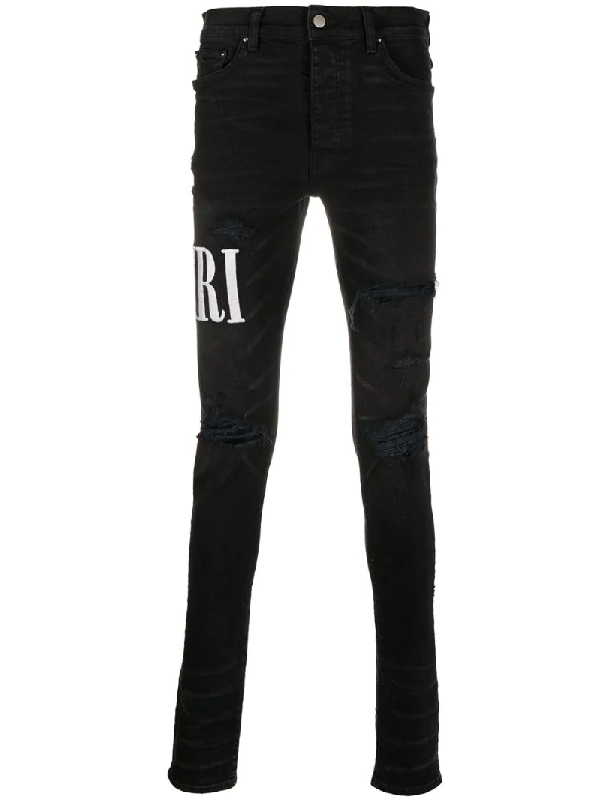 Amiri Distressed Embroidered Logo Jeans 