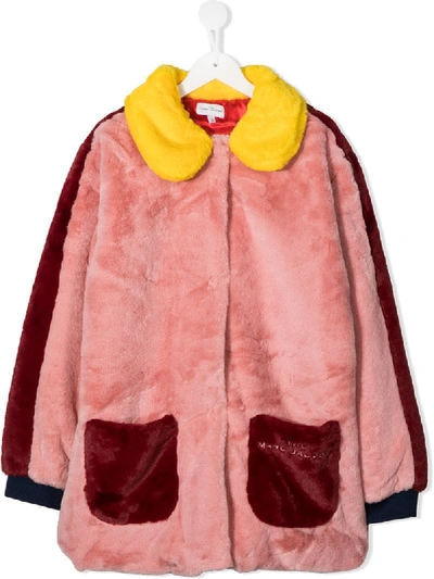 Shop Little Marc Jacobs Teen Colour-block Faux-fur Coat In Pink