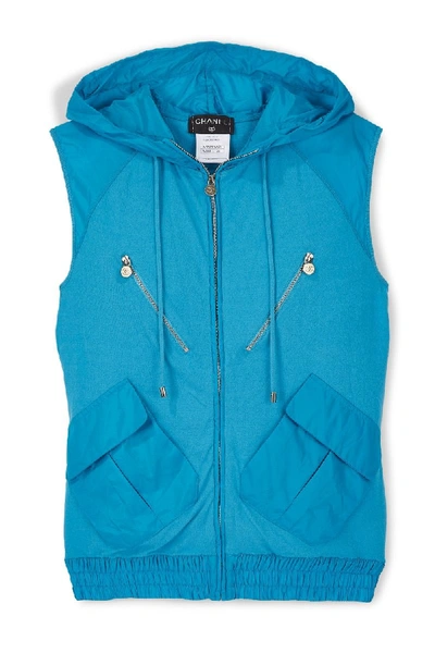 Pre-owned Chanel Turquoise Cotton & Nylon Hooded Vest