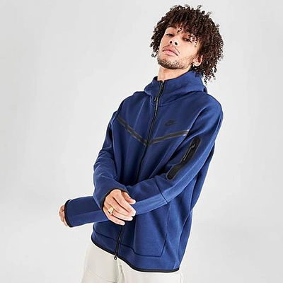 Shop Nike Men's Sportswear Tech Fleece Taped Full-zip Hoodie In Midnight Navy