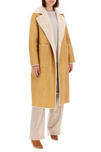 Shop Blancha Two-tone Reversible Shearling Coat In Beige,brown