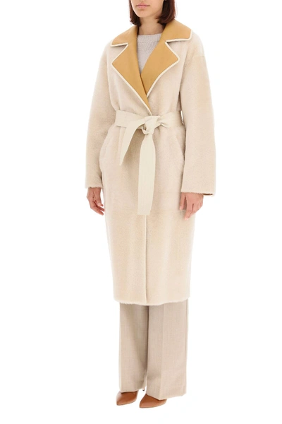 Shop Blancha Two-tone Reversible Shearling Coat In Beige,brown