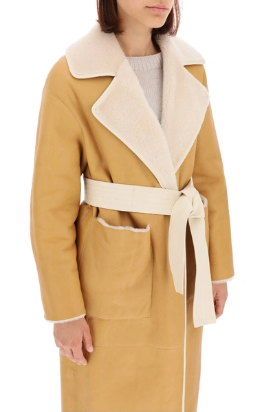 Shop Blancha Two-tone Reversible Shearling Coat In Beige,brown