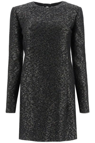Shop Saint Laurent Sequined Tweed Mini Dress In Black