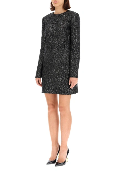 Shop Saint Laurent Sequined Tweed Mini Dress In Black