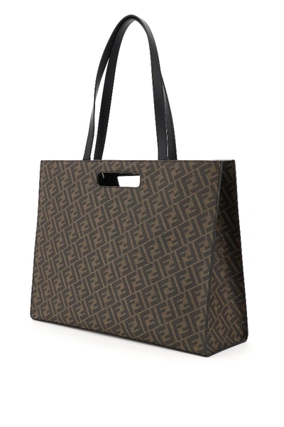 Shop Fendi E-w Ff Tote Bag Diag Stripe In Brown,black