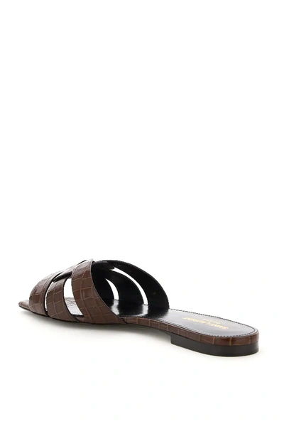 Shop Saint Laurent Nu Pieds Croco Print Mules In Brown