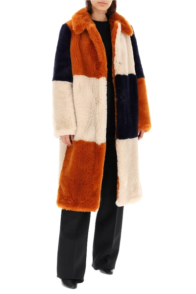 Shop Stella Mccartney Adalyn Eco Fur Coat In Orange,beige,blue