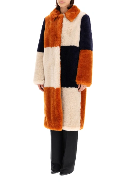 Shop Stella Mccartney Adalyn Eco Fur Coat In Orange,beige,blue