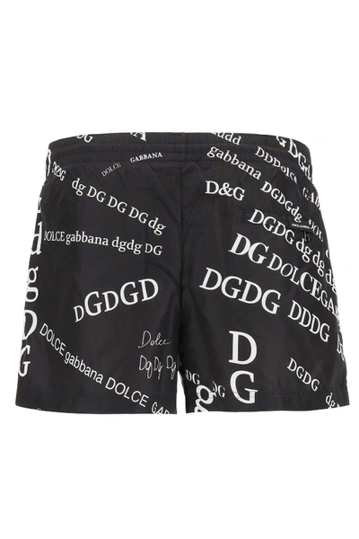 Shop Dolce & Gabbana Swim Trunks All-over Logo In Black,white