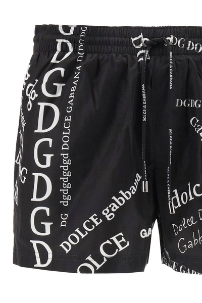 Shop Dolce & Gabbana Swim Trunks All-over Logo In Black,white