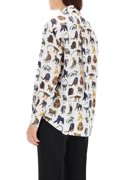 Shop Burberry Silk Shirt Monkeys Print In White,brown,black