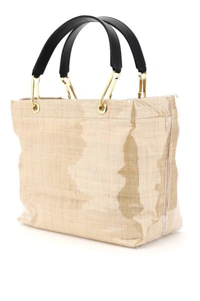 Shop Marni Glossy Grip Tote Bag Raffia In Beige,black